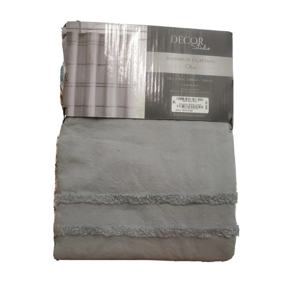 JLA HOME 72" x 72" Decor Studio Gray Shower Curtain  w/ Chenille Stripe-MSRP$40 - Picture 4 of 4